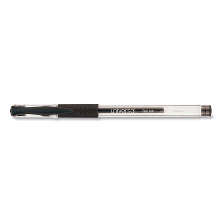 UNIVERSAL Comfort Grip Stick Gel Pen, Fine 0.5mm, Black Ink, Clear Barrel, PK12 UNV39514